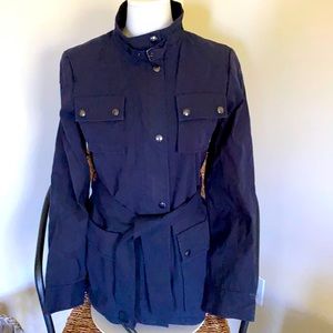 Never worn navy blue short wasted trench jacket with plain lining
